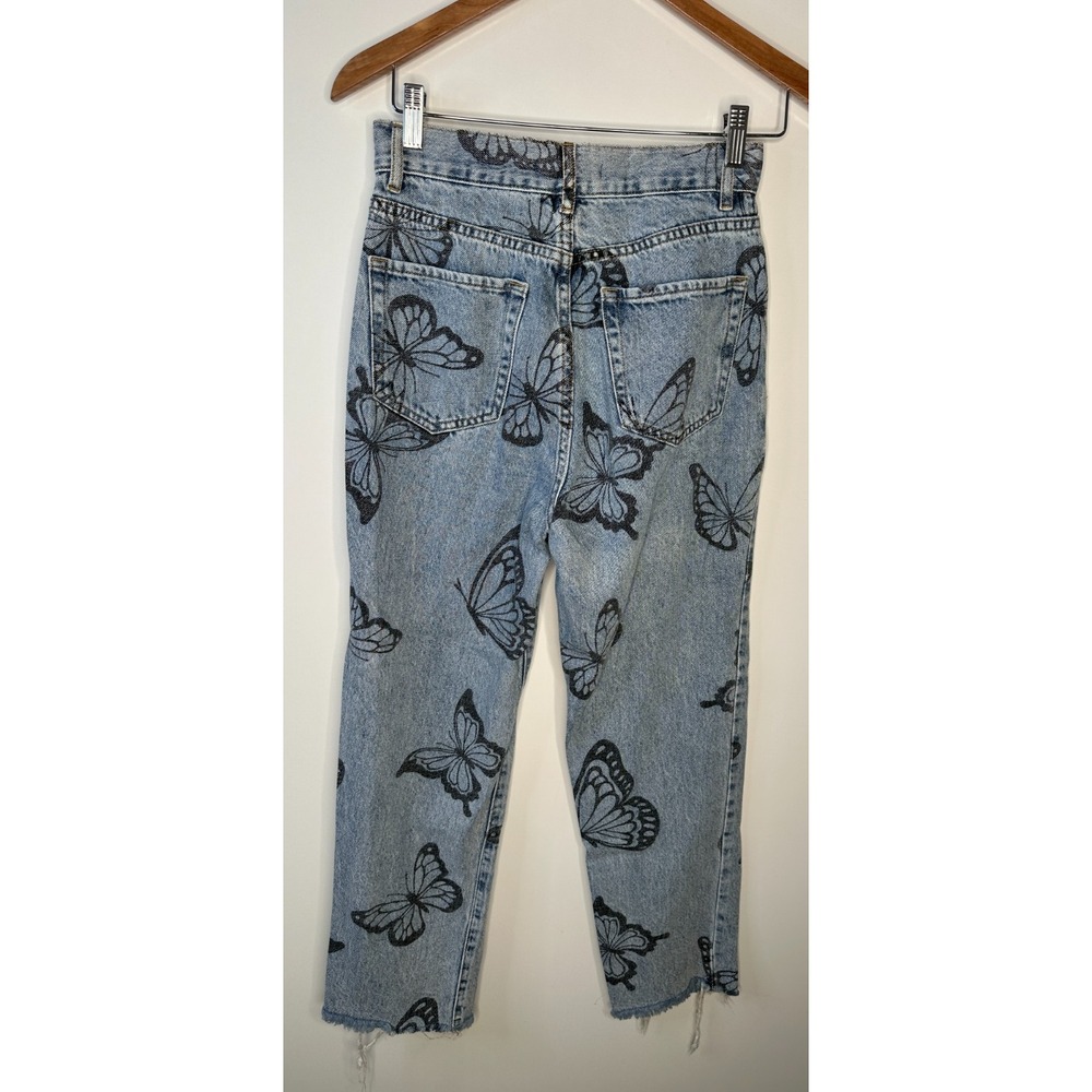 PacSun Butterfly Printed High Rise Straight Jeans Blue Denim Women's Size 26 - Picture 9 of 11